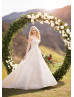 Strapless Curved Neck Beaded Ivory Satin Lace Open Back Wedding Dress